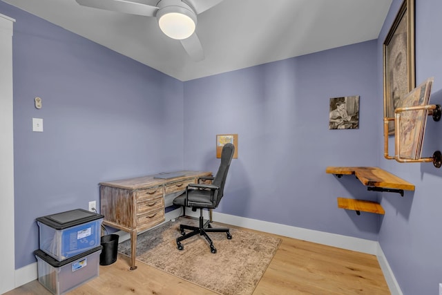 2075 Buttrey Rd, Bon Aqua, TN 37025 - office with baseboards, ceiling fan, and wood finished floors