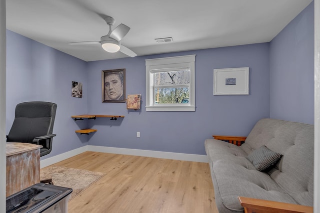 2075 Buttrey Rd, Bon Aqua, TN 37025 - sitting room featuring light wood-style floors, baseboards, a ceiling fan, and visible vents