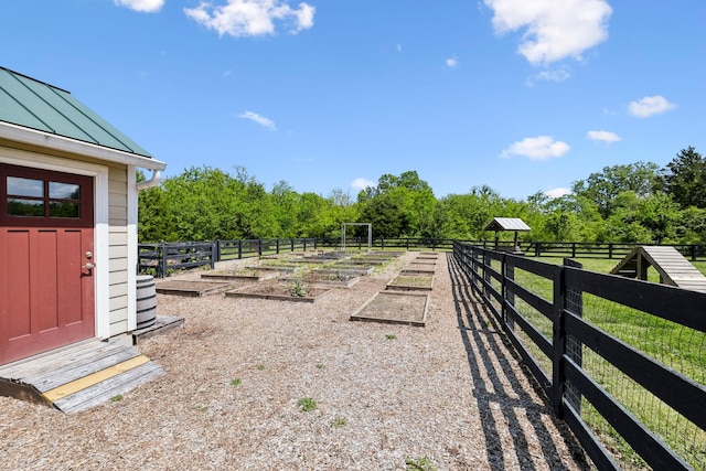 view of yard featuring fence and a vegetable garden