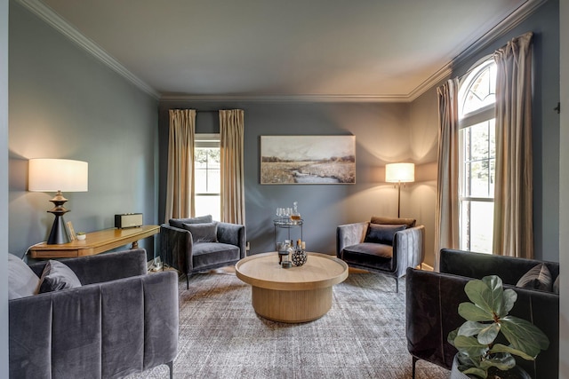 sitting room featuring crown molding