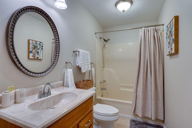 1233 Hardwood Trl, Burns, TN 37029 - bathroom featuring vanity, shower / tub combo with curtain, tile patterned flooring, toilet, and a textured ceiling