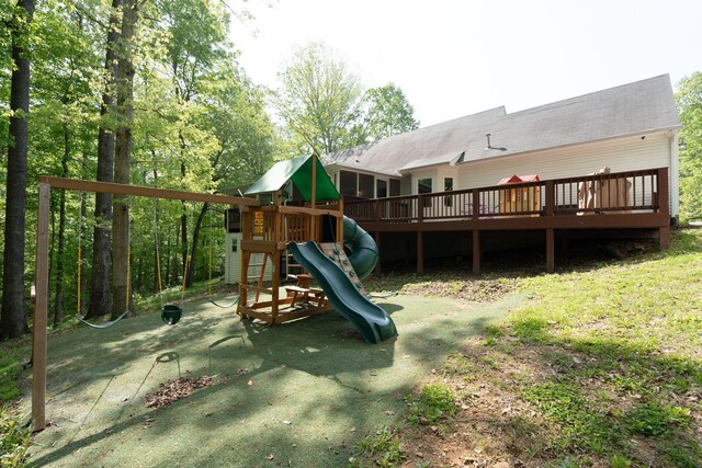 1233 Hardwood Trl, Burns, TN 37029 - view of jungle gym featuring a wooden deck