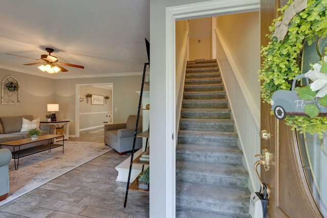 1233 Hardwood Trl, Burns, TN 37029 - stairs featuring ornamental molding and a ceiling fan