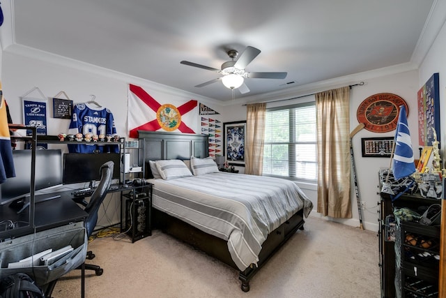 2965 Stewart Campbell Pt, Spring Hill, TN 37174 - bedroom with crown molding, carpet floors, visible vents, and ceiling fan
