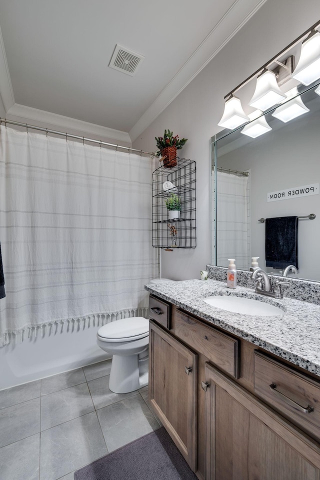 2965 Stewart Campbell Pt, Spring Hill, TN 37174 - bathroom with tile patterned flooring, vanity, toilet, visible vents, and ornamental molding