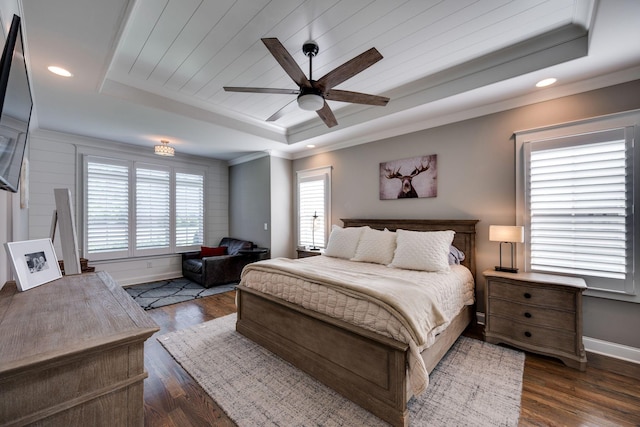 2965 Stewart Campbell Pt, Spring Hill, TN 37174 - bedroom with baseboards, a raised ceiling, crown molding, and dark wood finished floors