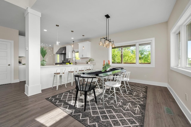 231 Wolf Ridge Ln, Lynchburg, TN 37352 - dining area featuring baseboards, dark wood finished floors, and visible vents