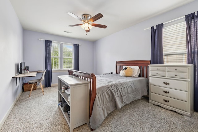 5028 Burke Trl, Nolensville, TN 37135 - bedroom with baseboards, visible vents, light carpet, and ceiling fan