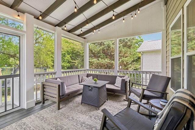 5028 Burke Trl, Nolensville, TN 37135 - sunroom featuring beamed ceiling, plenty of natural light, and an outdoor living space