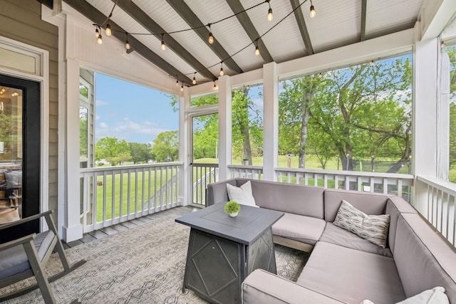 5028 Burke Trl, Nolensville, TN 37135 - sunroom / solarium featuring beamed ceiling and outdoor lounge area