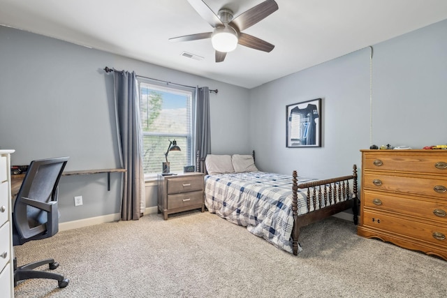 5028 Burke Trl, Nolensville, TN 37135 - bedroom with baseboards, light carpet, a ceiling fan, and visible vents