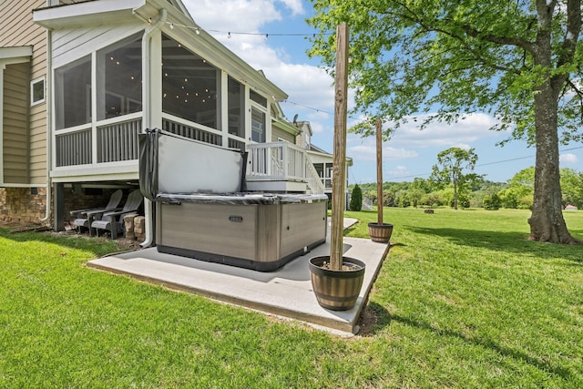 5028 Burke Trl, Nolensville, TN 37135 - exterior space featuring a hot tub, a patio area, and a sunroom