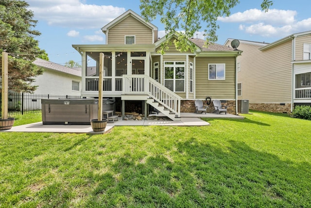 5028 Burke Trl, Nolensville, TN 37135 - rear view of property with fence, cooling unit, a patio, a sunroom, and a hot tub