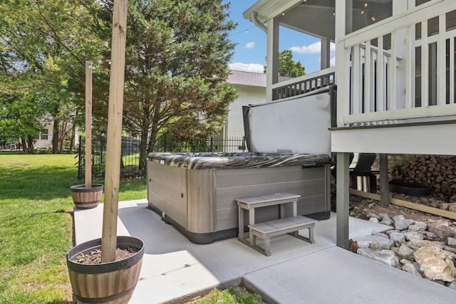 5028 Burke Trl, Nolensville, TN 37135 - view of patio / terrace with a hot tub and fence