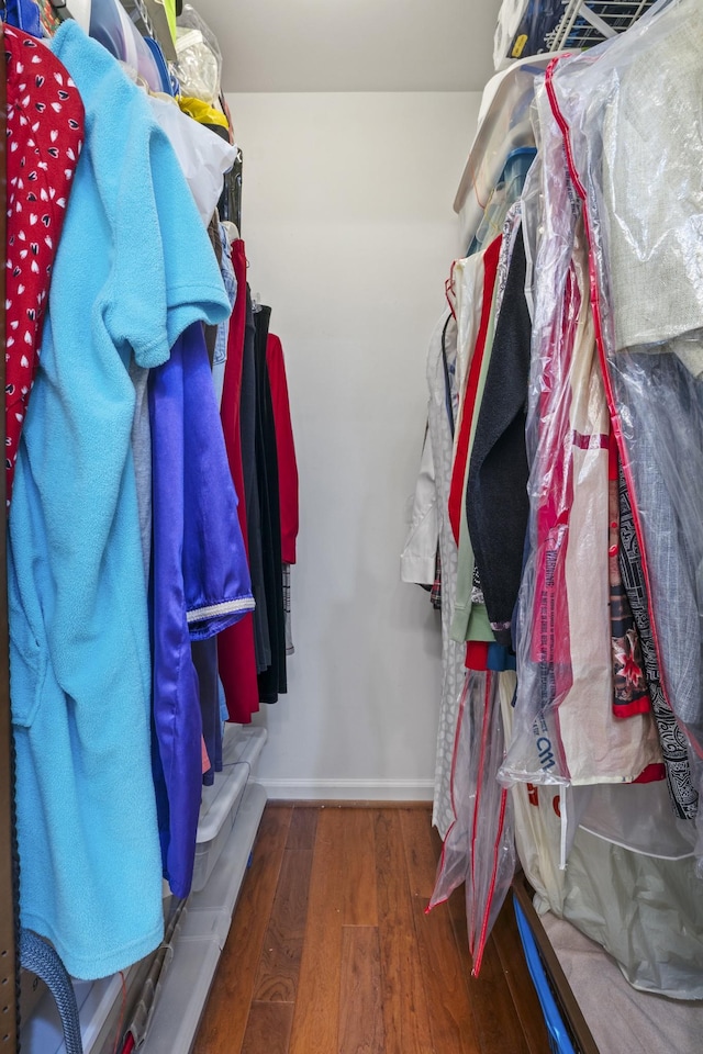 walk in closet with wood finished floors