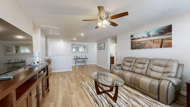 204 Princeton Dr, Lebanon, TN 37087 - living area with attic access, a ceiling fan, light wood-style flooring, and recessed lighting
