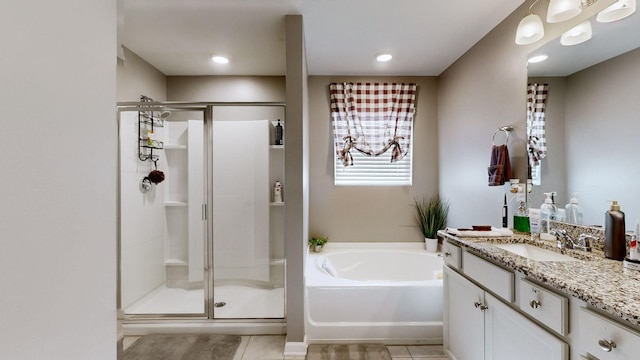 204 Princeton Dr, Lebanon, TN 37087 - bathroom with a stall shower, vanity, a garden tub, and tile patterned floors