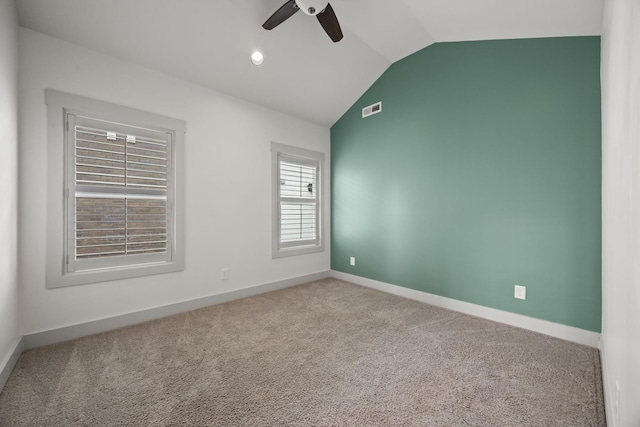 802 Montrose Ave, Nashville, TN 37204 - carpeted spare room featuring ceiling fan, visible vents, vaulted ceiling, baseboards, and recessed lighting