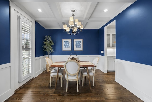 802 Montrose Ave, Nashville, TN 37204 - dining room with recessed lighting, wainscoting, beam ceiling, and a notable chandelier