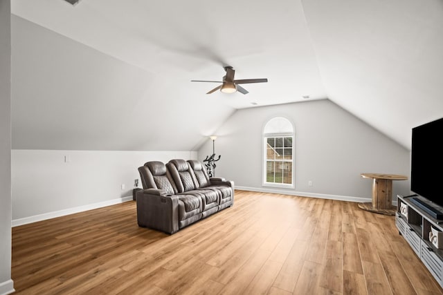 1006 Grider Dr, Gallatin, TN 37066 - unfurnished living room with ceiling fan, wood finished floors, vaulted ceiling, and baseboards