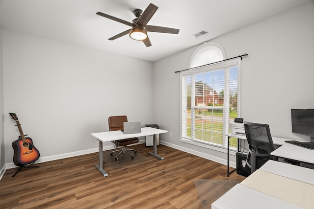 1006 Grider Dr, Gallatin, TN 37066 - office area with a ceiling fan, wood finished floors, and baseboards
