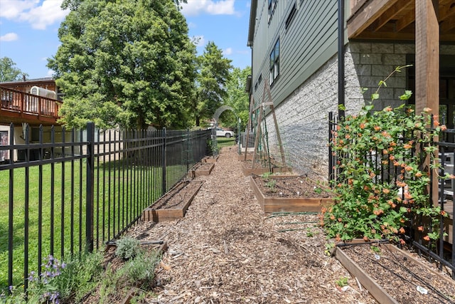 view of yard featuring a fenced backyard and a vegetable garden