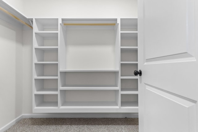 walk in closet featuring carpet flooring