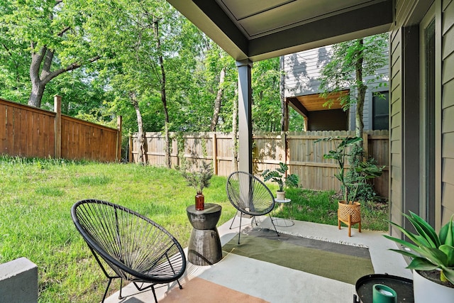 view of yard featuring a patio and a fenced backyard