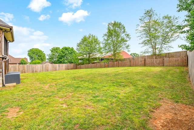 view of yard with a fenced backyard