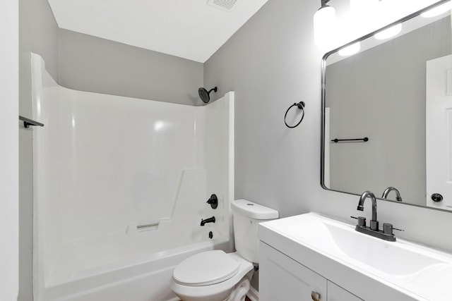 full bathroom with toilet, shower / bath combination, and vanity