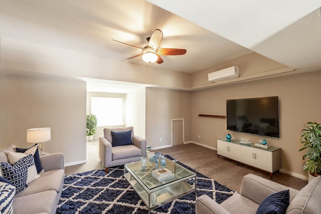 108 High St, Portland, TN 37148 - carpeted living area featuring a wall mounted air conditioner, ceiling fan, and baseboards