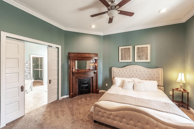 108 High St, Portland, TN 37148 - bedroom featuring carpet, ornamental molding, recessed lighting, baseboards, and a ceiling fan