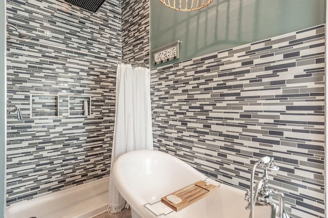 108 High St, Portland, TN 37148 - bathroom with a soaking tub, tile walls, tiled shower, and backsplash