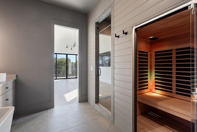 view of sauna with tile patterned flooring