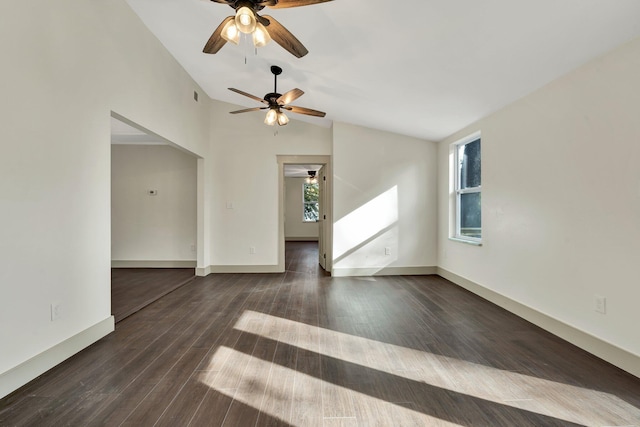 1024 Hurst St, Chattanooga, TN 37412 - spare room with lofted ceiling, ceiling fan, dark wood-style floors, and baseboards