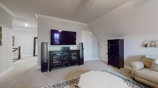 8119 Schweitzer Pl, Arrington, TN 37014 - living room featuring carpet floors, crown molding, and baseboards