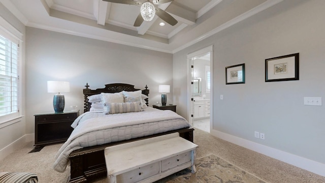 8119 Schweitzer Pl, Arrington, TN 37014 - carpeted bedroom with crown molding, multiple windows, coffered ceiling, and beam ceiling