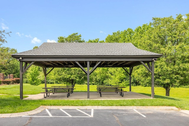 view of community with a yard and a gazebo