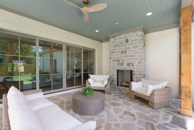 111 Keyway Dr, Nashville, TN 37205 - view of patio / terrace with an outdoor living space with a fireplace and ceiling fan