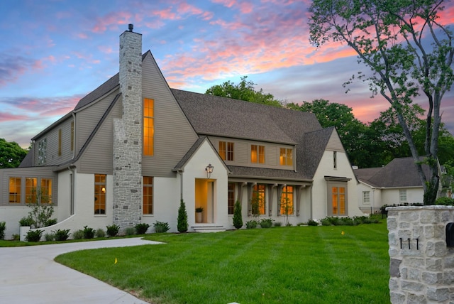 111 Keyway Dr, Nashville, TN 37205 - view of front of house with a chimney, a front yard, and roof with shingles