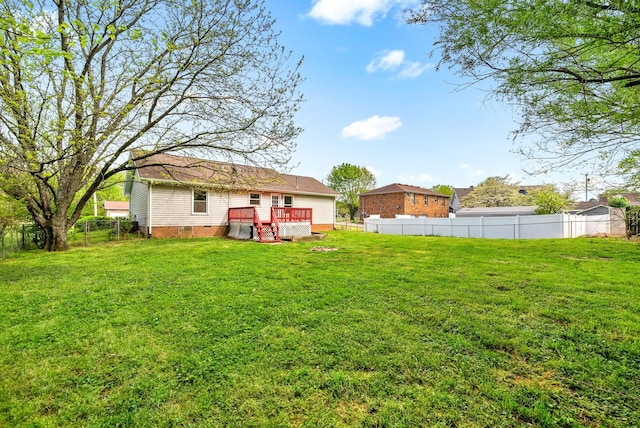 3404 Albert Dr, Clarksville, TN 37042 - rear view of house featuring a fenced backyard, a yard, crawl space, and a deck