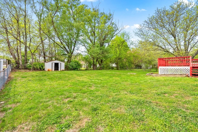 3404 Albert Dr, Clarksville, TN 37042 - view of yard featuring a storage unit, a fenced backyard, a deck, and an outdoor structure
