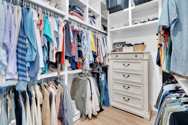 walk in closet with light wood-type flooring