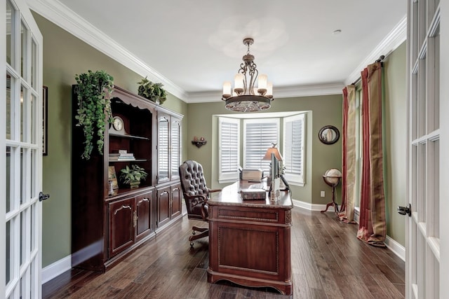 5028 Rockport Ave, Franklin, TN 37064 - office space with dark wood-style flooring, a notable chandelier, and french doors