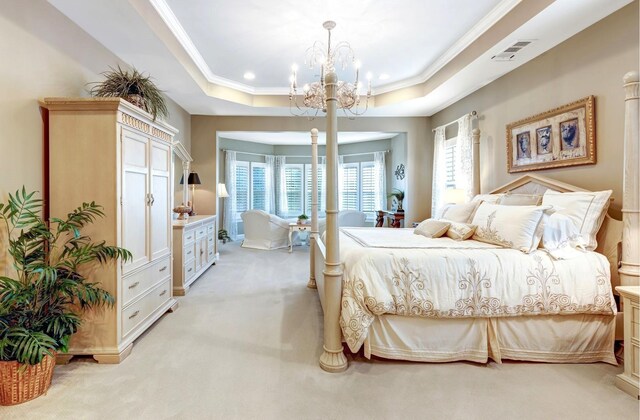 5028 Rockport Ave, Franklin, TN 37064 - bedroom with ornamental molding, light carpet, a chandelier, and visible vents