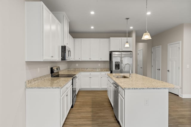 258 Dartmoor Pl, Goodlettsville, TN 37072 - kitchen featuring a kitchen island with sink, recessed lighting, dark wood-type flooring, a sink, and stainless steel appliances