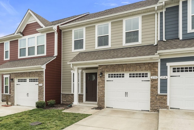 258 Dartmoor Pl, Goodlettsville, TN 37072 - multi unit property with driveway, a shingled roof, stone siding, and a garage