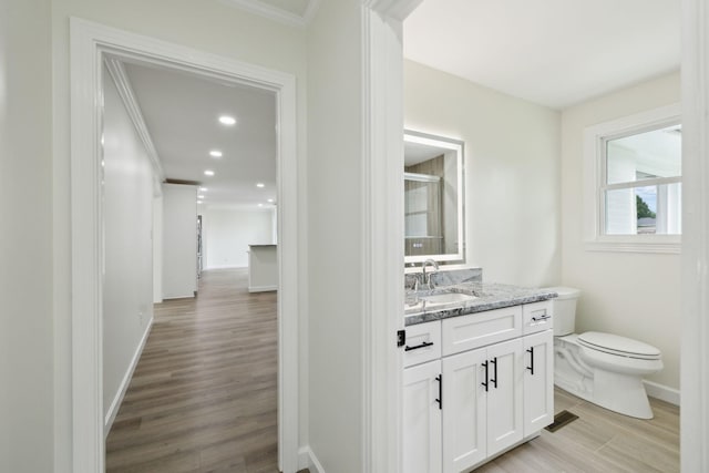 208 Linger Ln, Lebanon, TN 37087 - full bath with vanity, wood finished floors, toilet, crown molding, and baseboards