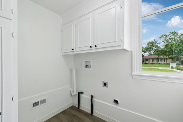 208 Linger Ln, Lebanon, TN 37087 - laundry room with hookup for an electric dryer, cabinet space, dark wood finished floors, hookup for a washing machine, and baseboards