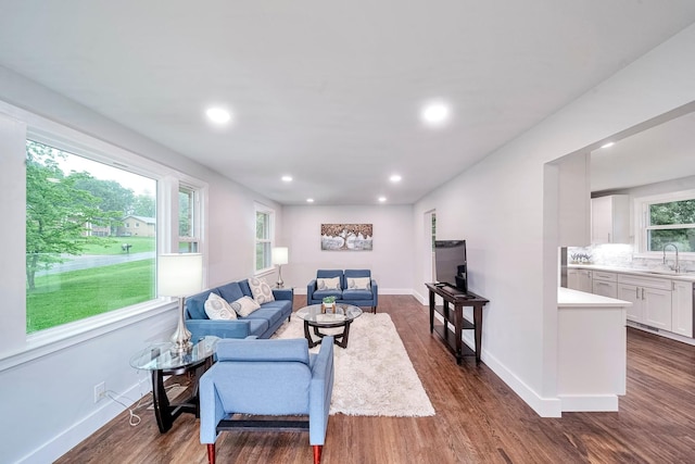 210 NW Clearview Dr, Mount Juliet, TN 37122 - living area with recessed lighting, baseboards, and dark wood-type flooring